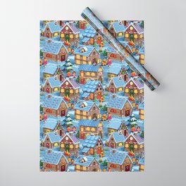 Gingerbread Village on Christmas Eve Wrapping Paper | Village, Christmastree, Christmastable, Christmast Shirt, Snow, Reindeer, Gingerbread, Decorations, Santaclaus, Painting 