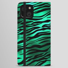 Green Tiger Skin Print Metallic Pattern iPhone Wallet Case