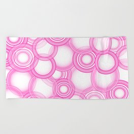 Nion - Colorful Geometric Abstract Circle Art Design Pattern in Pink Beach Towel