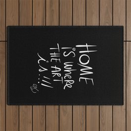 Home is where the Art is Graffiti typography Black and white Outdoor Rug