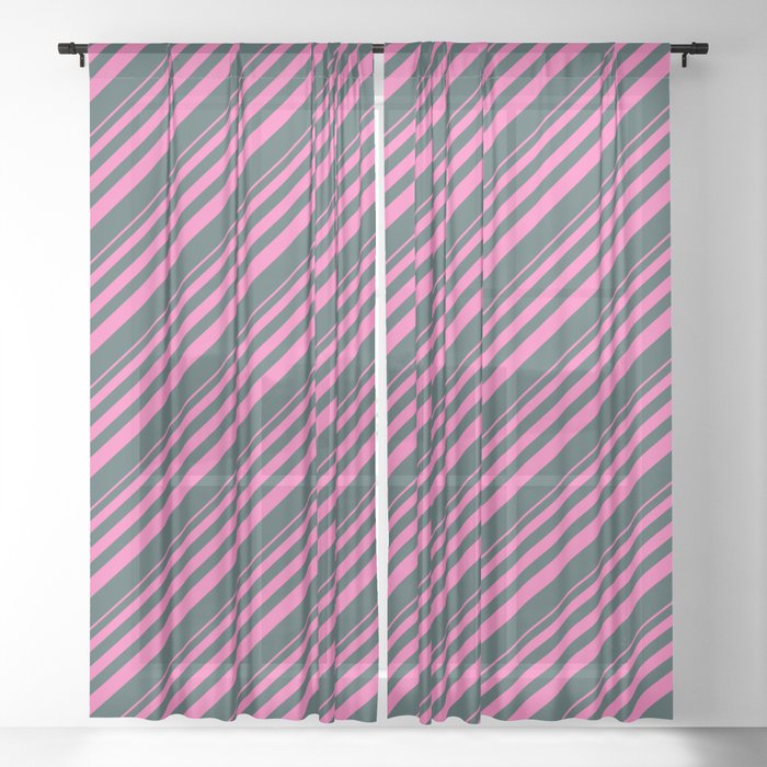 Hot Pink and Dark Slate Gray Colored Stripes Pattern Sheer Curtain