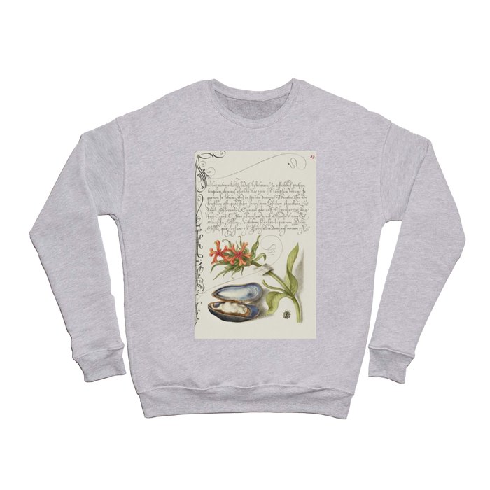 Oyster and flowers vintage calligraphic art Crewneck Sweatshirt