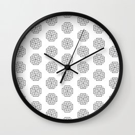 Tribal cross pattern - black and white Wall Clock