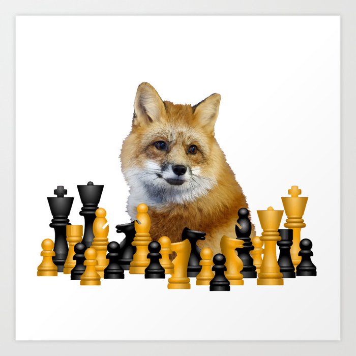 Fox Chess Game - Fantasy Hobby Animals Design Art Print