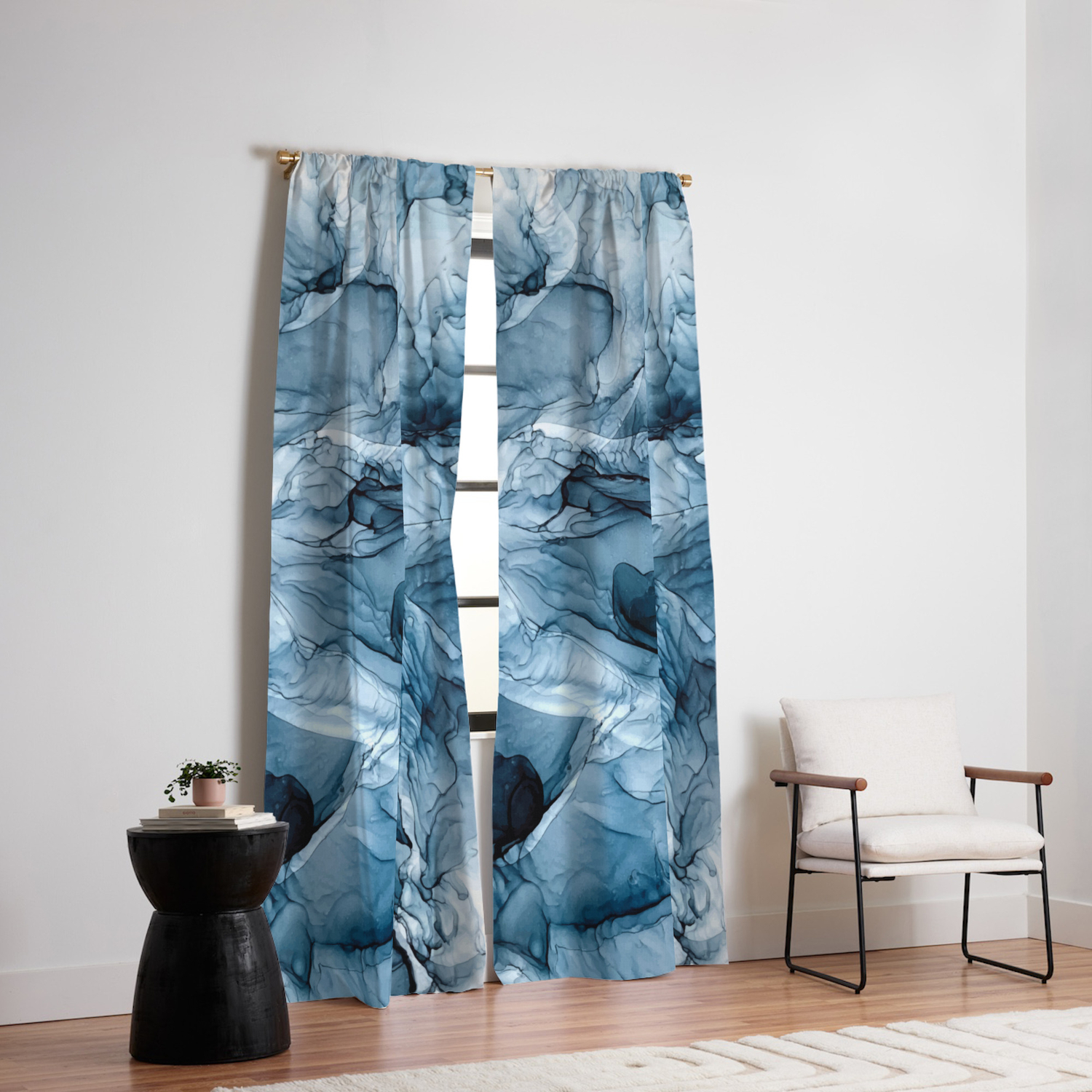 Churning Blue Ocean Waves Abstract Painting Blackout Curtain By