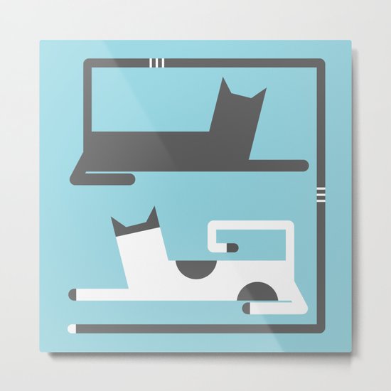 CATS IN LOVE BLUE (abstract animals) Metal Print