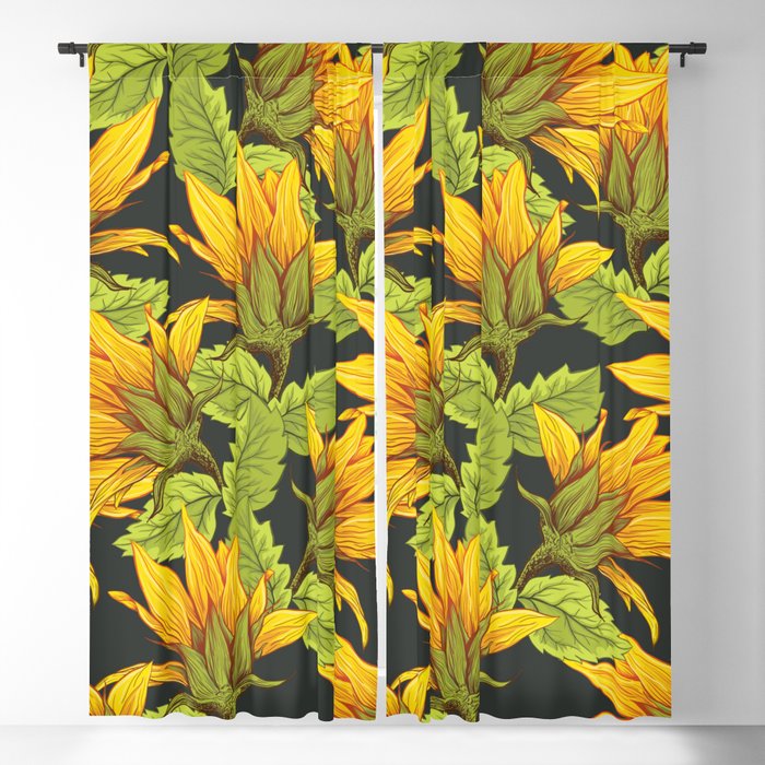 Sunflowers and Leaves Blackout Curtain