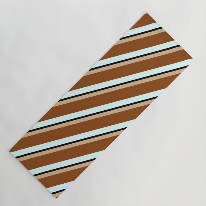 Tan, Brown, Light Cyan, and Black Colored Stripes/Lines Pattern Yoga Mat