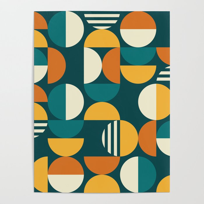 Geometric mid-century modern seamless pattern - 60's and 70's minimalist  textile design with circles. Retro style repetitive background,funky  wallpaper or poster in orange and turquoise Poster by Savvy Staging |  Society6