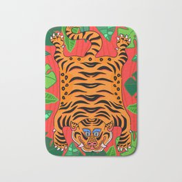 Tibetan Jungle Tiger Bath Mat | Tiger, Asian, Drawing, Funky, Tigertattoo, Monstera, Rainforest, Colorful, Tropical, Tribal 