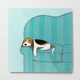 Happy Couch Beagle | Cute Sleeping Dog Metal Print