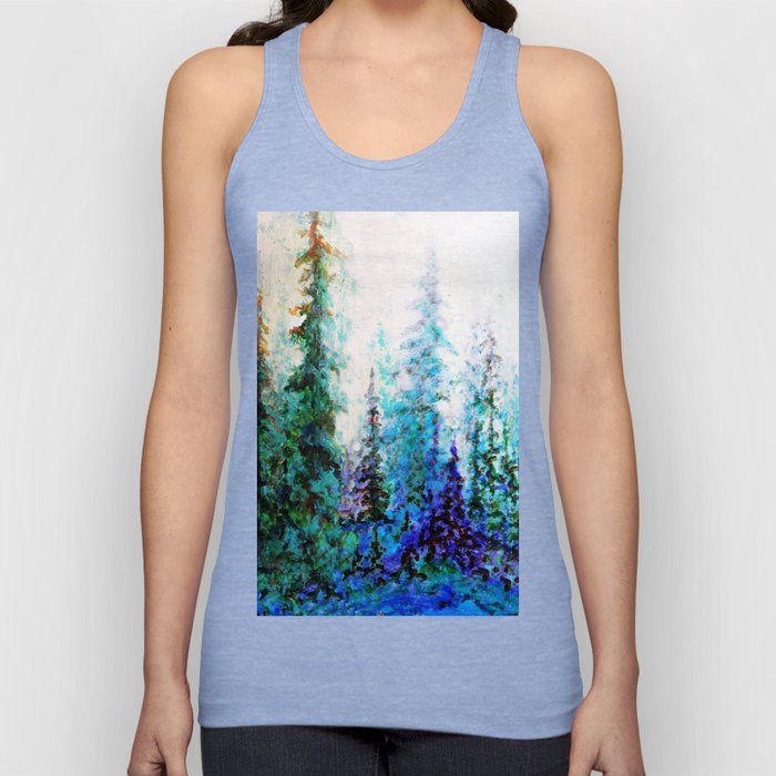 Mountain Landscape Pines In Blue-Greens-Purple Tank Top