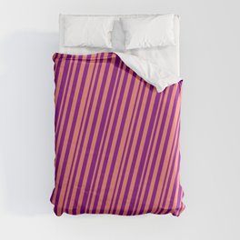 [ Thumbnail: Salmon and Purple Colored Stripes Pattern Duvet Cover ]
