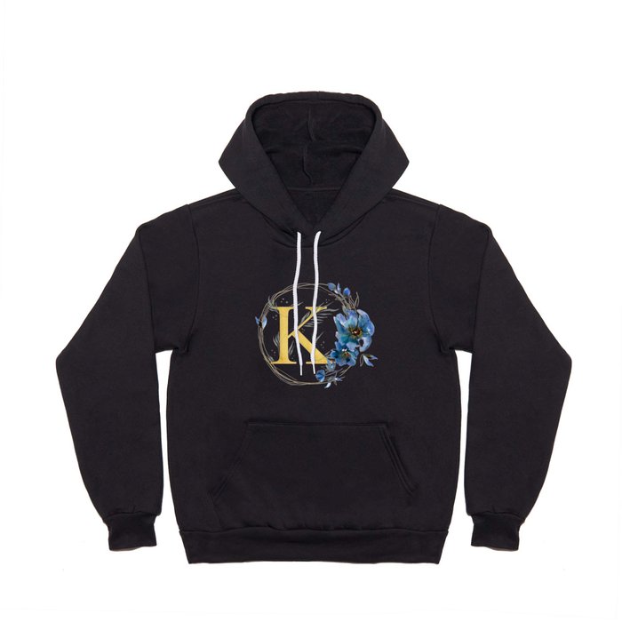 Letter K Golden With Watercolor Flowers Initial Monogram Hoody