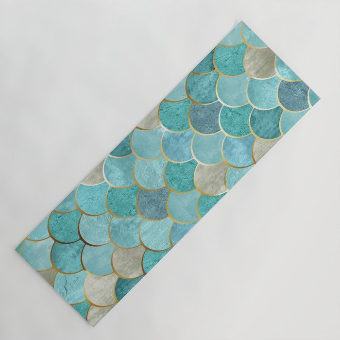 Moroccan Mermaid Fish Scale Pattern Aqua Teal Yoga Mat by Megan