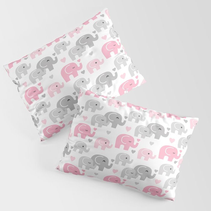Pink Gray Elephant Baby Girl Nursery Pillow Sham