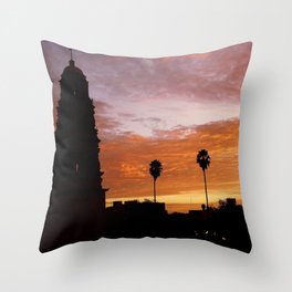Mexico Photography - A Church And Two Palm Trees In The Sunset Throw Pillow