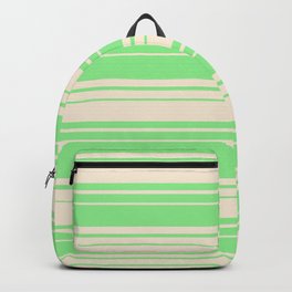 [ Thumbnail: Light Green and Beige Colored Stripes/Lines Pattern Backpack ]