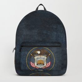 Utah State Flag grungy style Backpack | Shield, Vintage, Usa, Wings, Utahflag, Eagle, Crest, Flag, Painting, Stateflags 