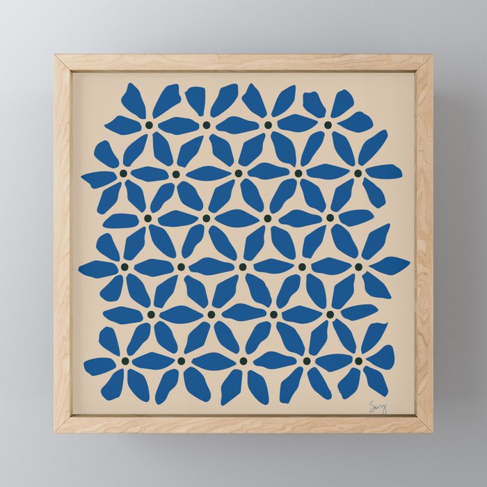 Blue flower pattern Framed Mini Art Print