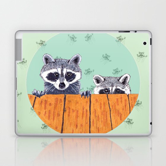 Peeking Raccoons #3 Pastel Green Laptop & iPad Skin