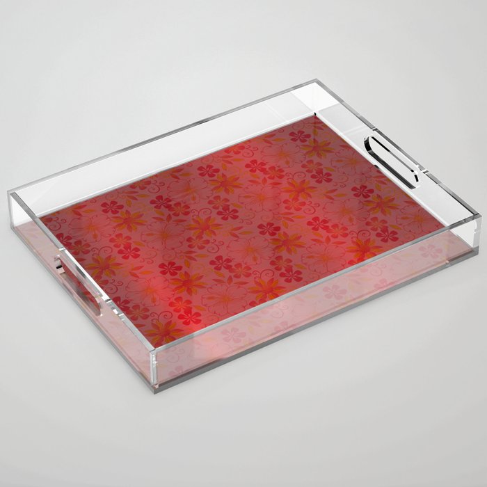 Red Orange Silk Metallic Floral Modern Collection Acrylic Tray