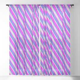 [ Thumbnail: Fuchsia, Royal Blue & Light Gray Colored Lined Pattern Sheer Curtain ]