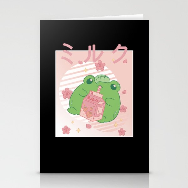 Cottagecore Aesthetic Frog Kawaii Strawberry Milk Stationery Cards