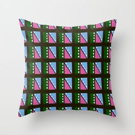 Modern, abstract ethnic geometric seamless-pattern in green light blue, black, white Throw Pillow