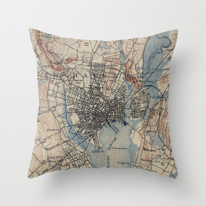 Vintage Map of New Haven Connecticut (1890) Throw Pillow
