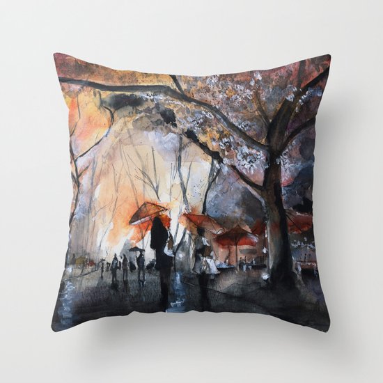 Watercolor painting - Autumn rain - Throw Pillow
