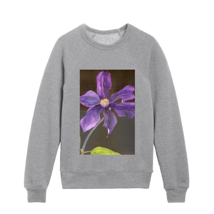 clematis: watercolor botanical art Kids Crewneck