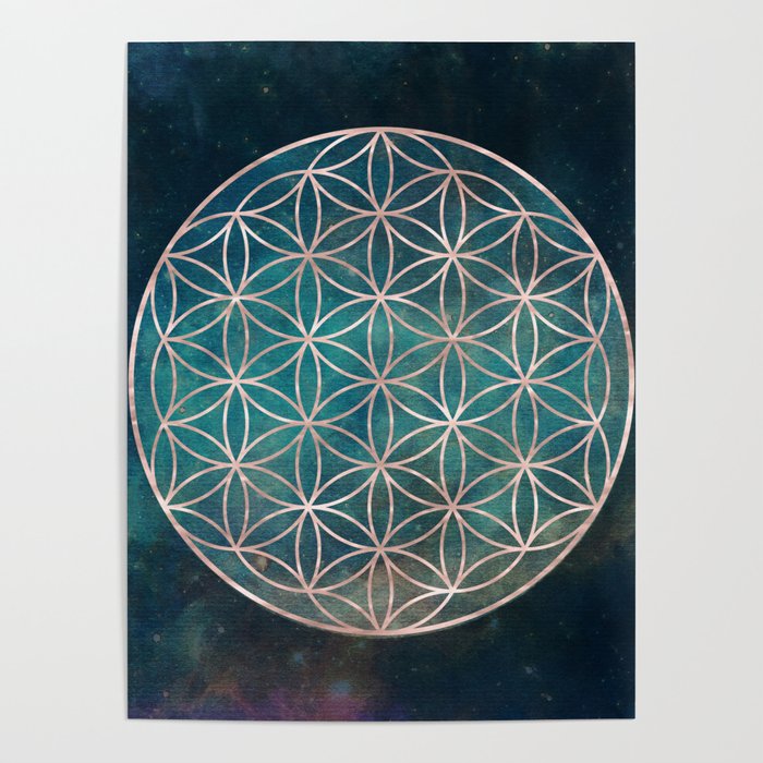 Mandala Flower of Life Rose Gold Space Stars Poster
