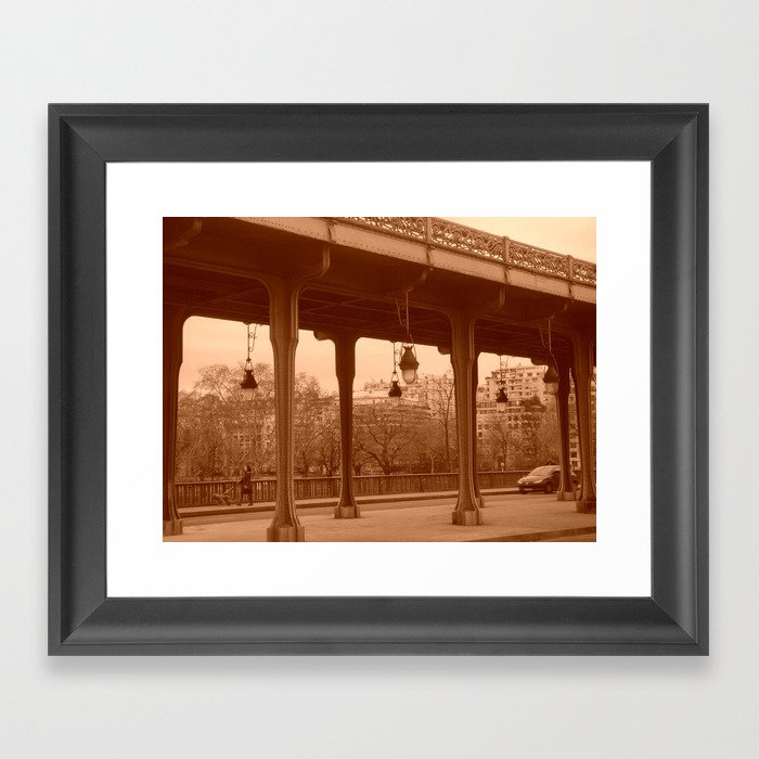 Paris - Bir-Hakeim bridge in sepia Framed Art Print