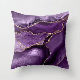 Glamour Purple Bohemian Watercolor Marble With Glitter Veins Throw Pillow
