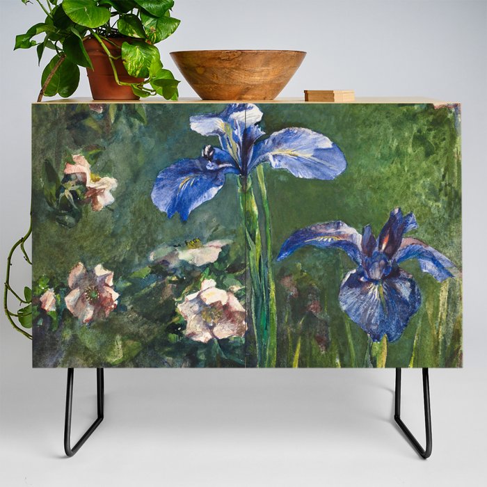 Irises Green Painting Credenza