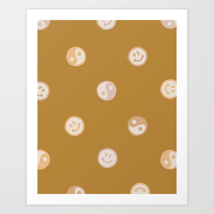 smilies pattern – golden Art Print