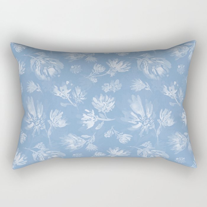 White and sky blue flowers watercolor pattern Rectangular Pillow