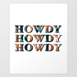 Retro papercut HOWDY Art Print | Countrylife, Texas, Cow, Retro, Yeehaw, Girls, Graphicdesign, Western, Farmer, Typography 