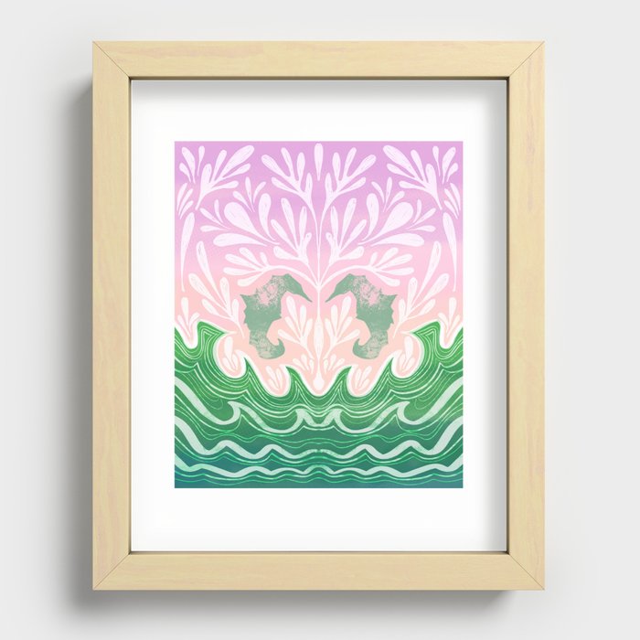 Seahorse Design in Green Recessed Framed Print