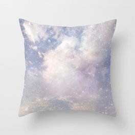 A Blue Sky and Fluffy Clouds with a Galactic Overlay Throw Pillow