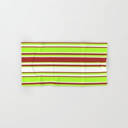 [ Thumbnail: Brown, Light Green & White Colored Lined Pattern Hand & Bath Towel ]