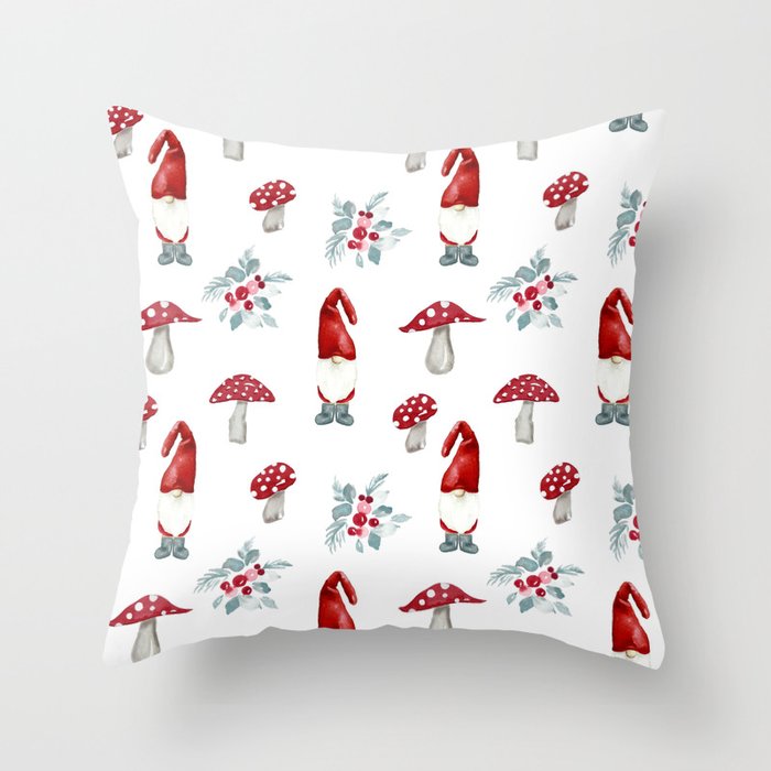 Gnome For The Holidays - Winter Mushroom Throw Pillow