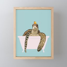 Sea Turtle in Bathtub Framed Mini Art Print
