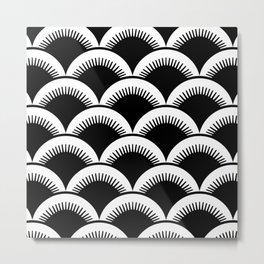 Japanese Fan Pattern Black and White Metal Print