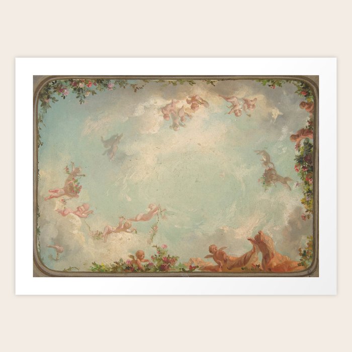 Renaissance Mural Angels in the Clouds Cherubs Painted Ceiling Design