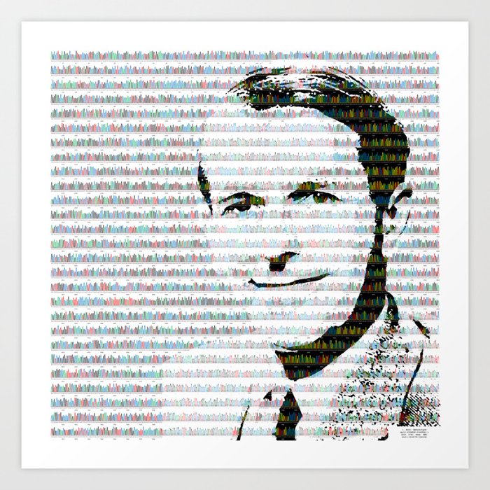 Fred Sanger in insulin gene DNA sequence (black) Art Print