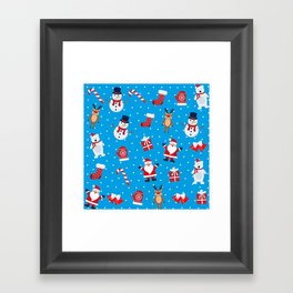 Christmas Seamless Pattern with Snowman, Reindeer and Santa Claus 05 Framed Art Print