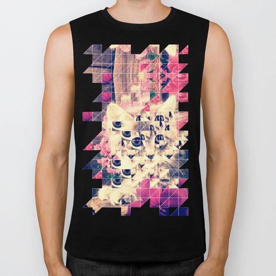 SWEET KITTEN WITH FLOWERS (TRIANGLES) Biker Tank