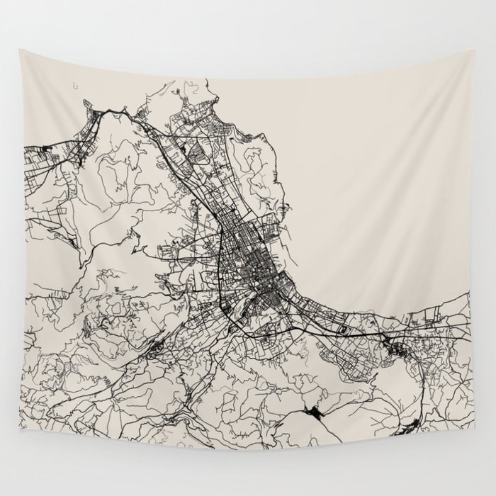 Palermo - Italy | City Map - Black and White Wall Tapestry